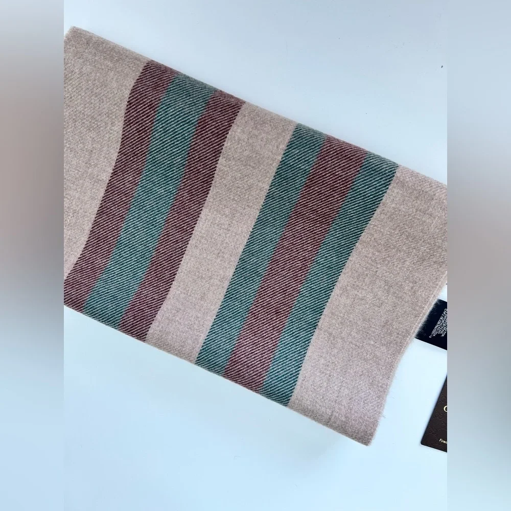 New With Tags Gucci 100% Wool Green Red Brown 387574 Shawl Stall Striped Scarf